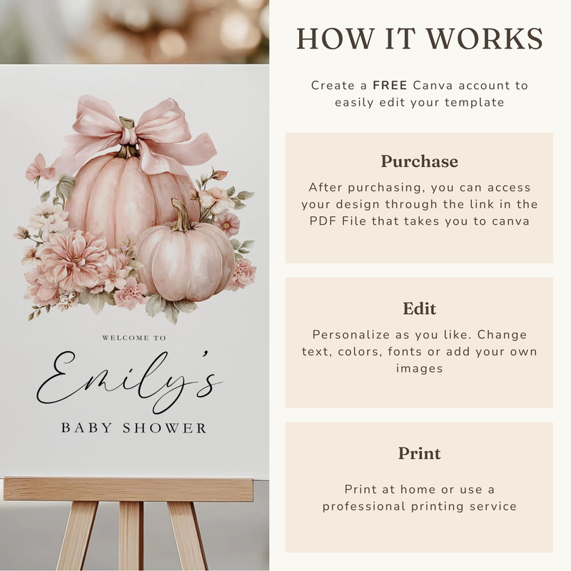 Floral Pink Pumpkin Baby Shower Welcome Sign BS233