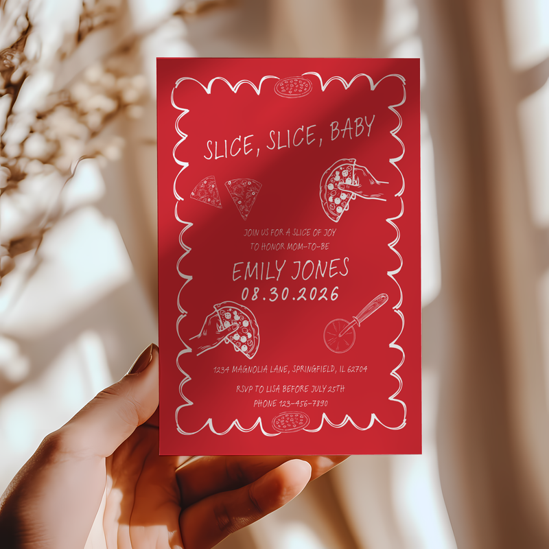 Baby Shower Invitation - Slice Slice Baby Pizza Theme Red BS94