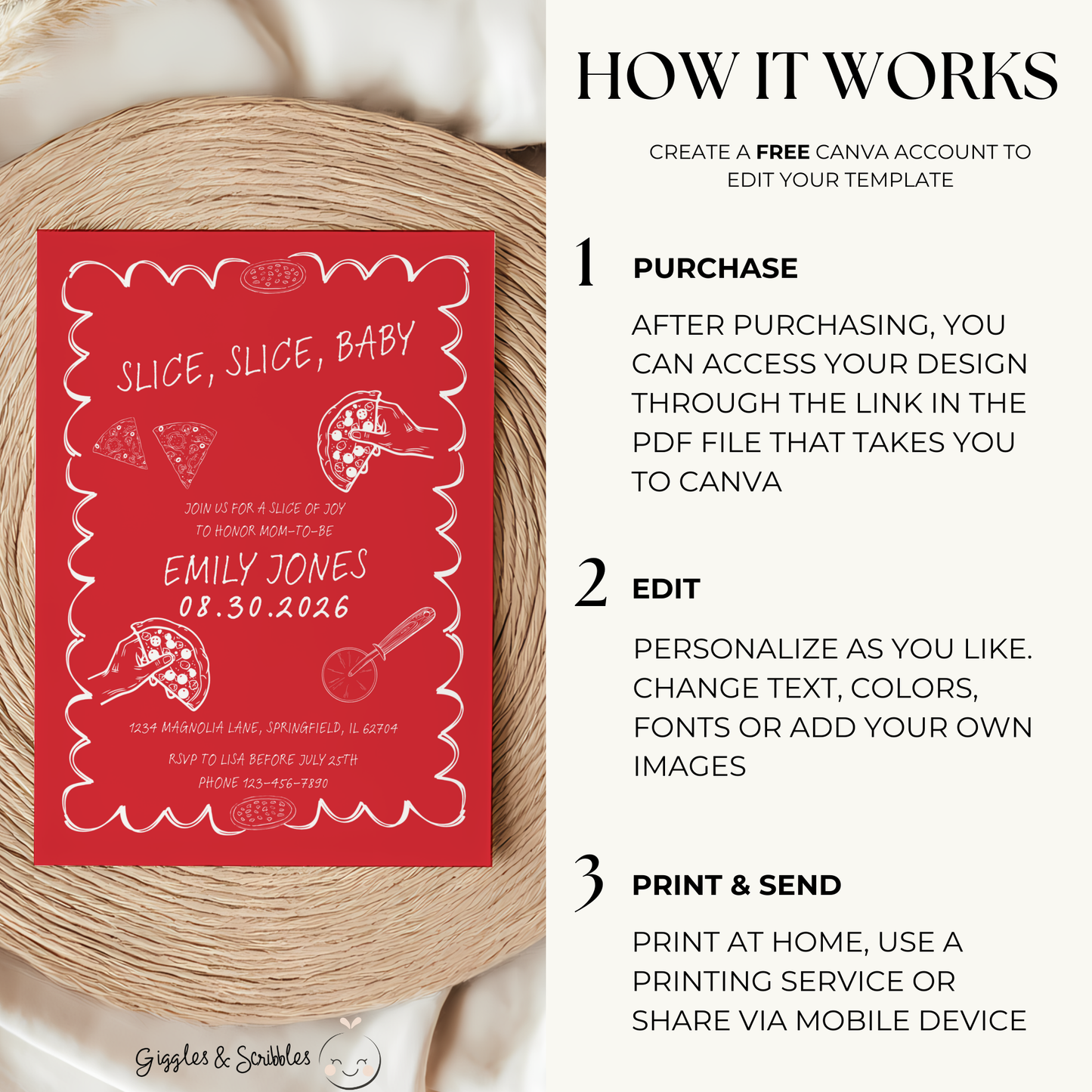 Baby Shower Invitation - Slice Slice Baby Pizza Theme Red BS94