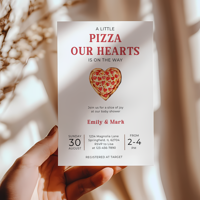 Baby Shower Invitation - A Little Pizza Our Hearts Pizza Theme BS95