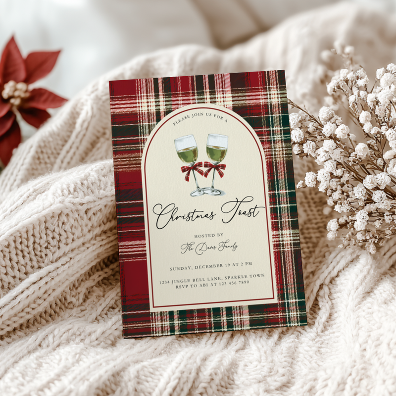Toast To Christmas Party Invitation Classic Plaid L68