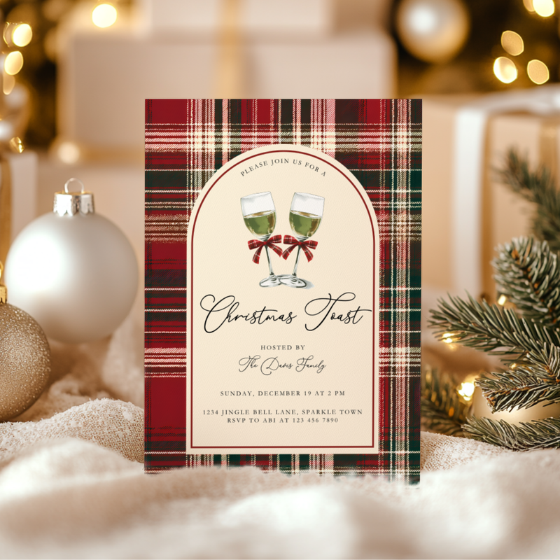 Toast To Christmas Party Invitation Classic Plaid L68