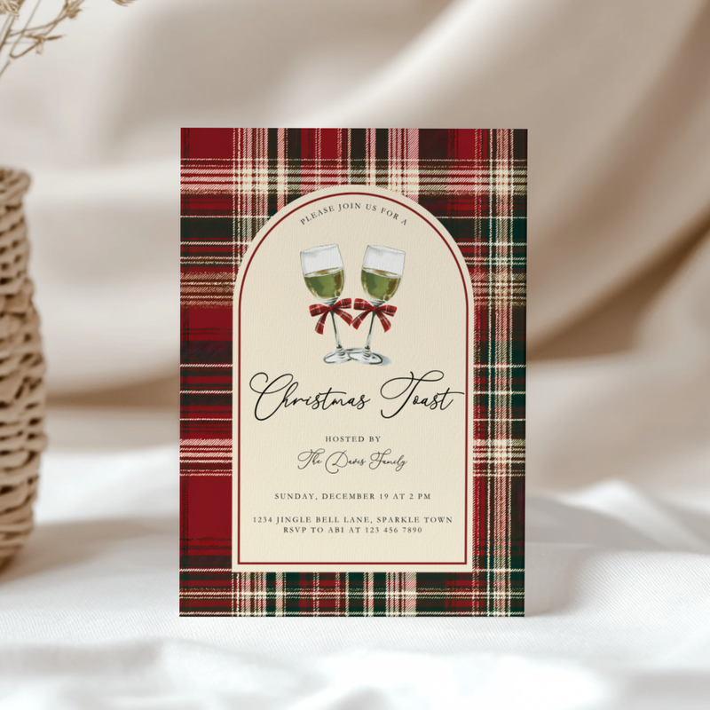 Toast To Christmas Party Invitation Classic Plaid L68