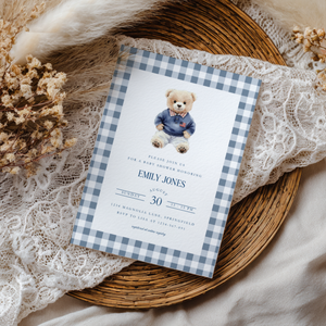 Baby Shower Invitation - Polo Bear Plaid Template in Vintage Ralph Lauren Style BS220