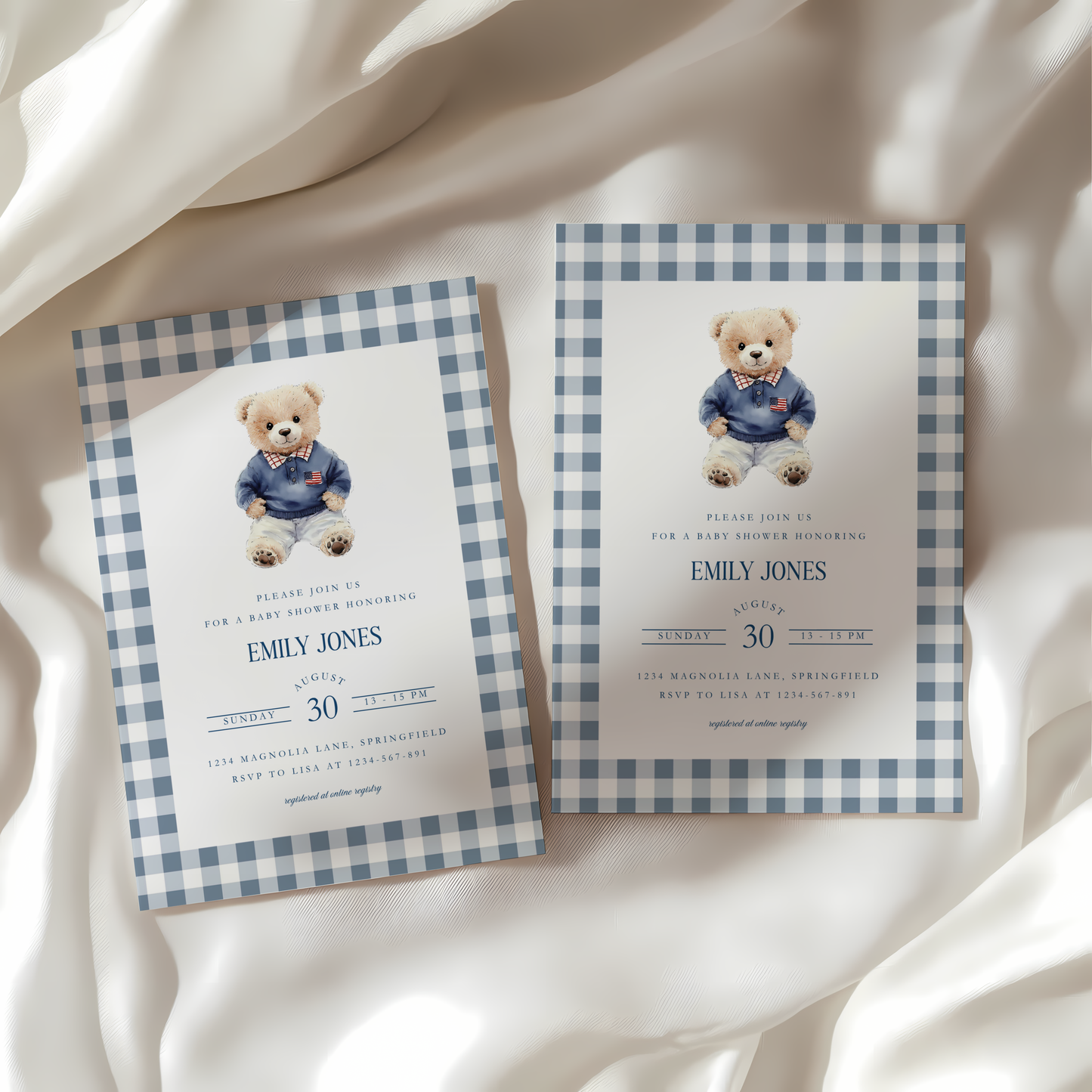 Baby Shower Invitation - Polo Bear Plaid Template in Vintage Ralph Lauren Style BS220