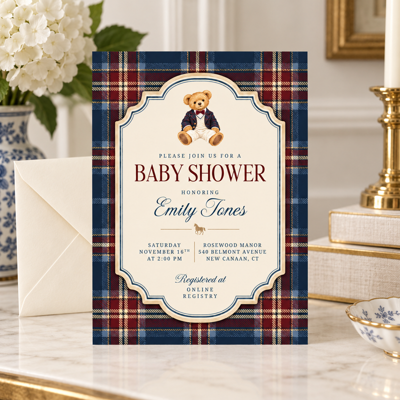 Preppy Polo Bear Baby Shower Invitation BS340