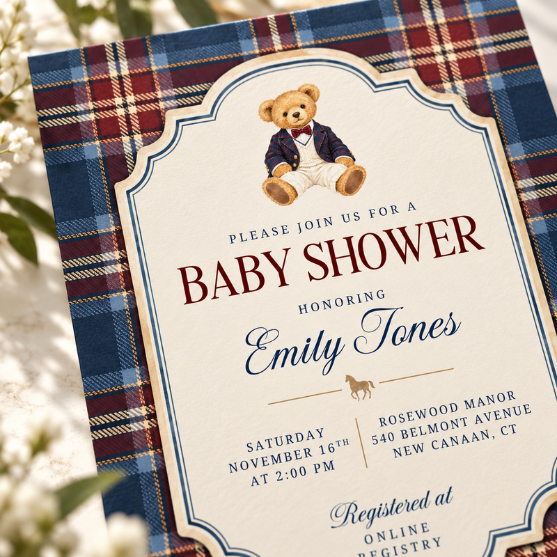 Preppy Polo Bear Baby Shower Invitation BS340