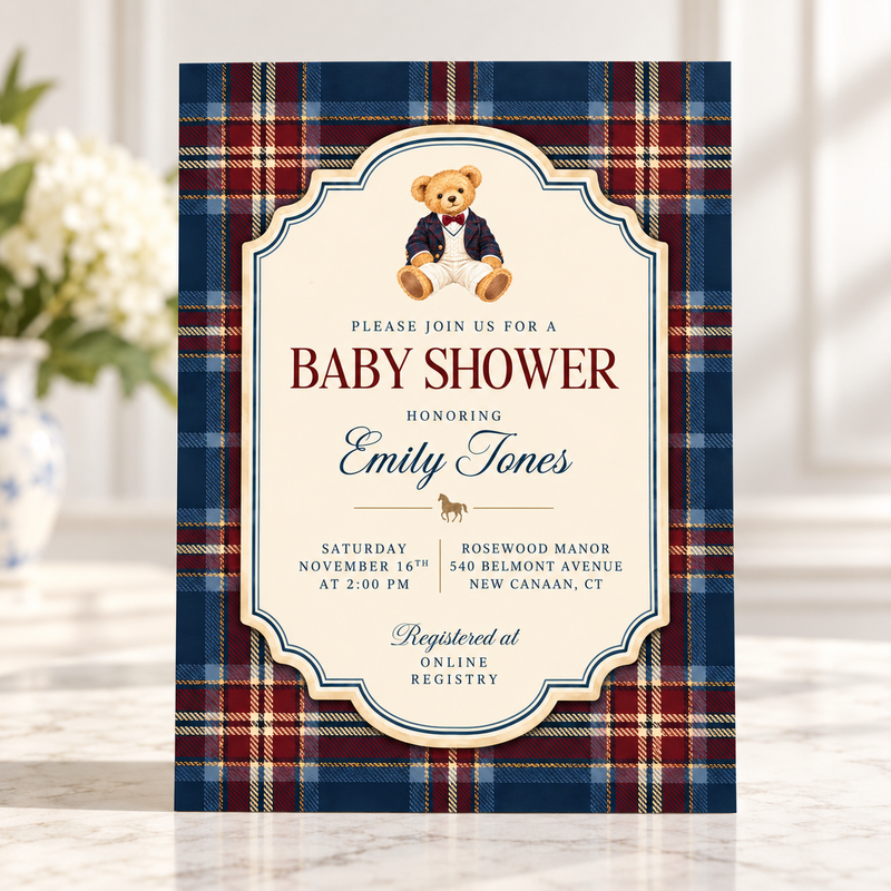 Preppy Polo Bear Baby Shower Invitation BS340