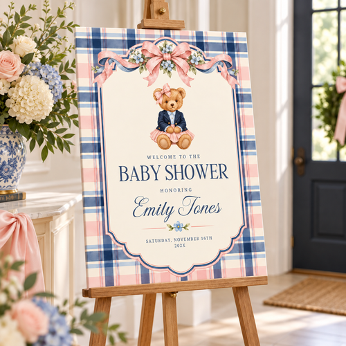 Polo Bear Girl Baby Shower Welcome Sign BS341