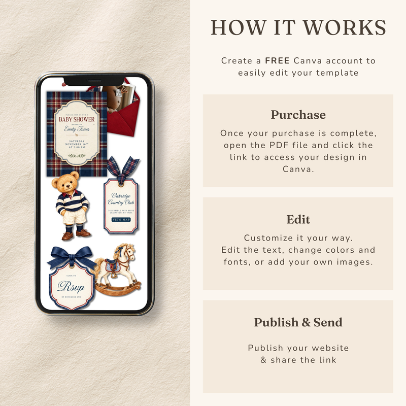 Polo Bear Baby Shower Website Invitation with RSVP BS340