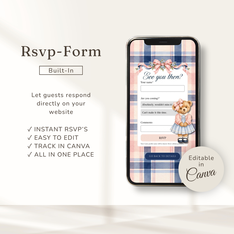 Polo Bear Girl Baby Shower Website Invitation with RSVP BS341