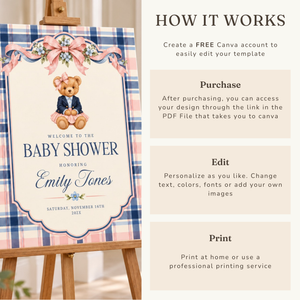 Polo Bear Girl Baby Shower Welcome Sign BS341
