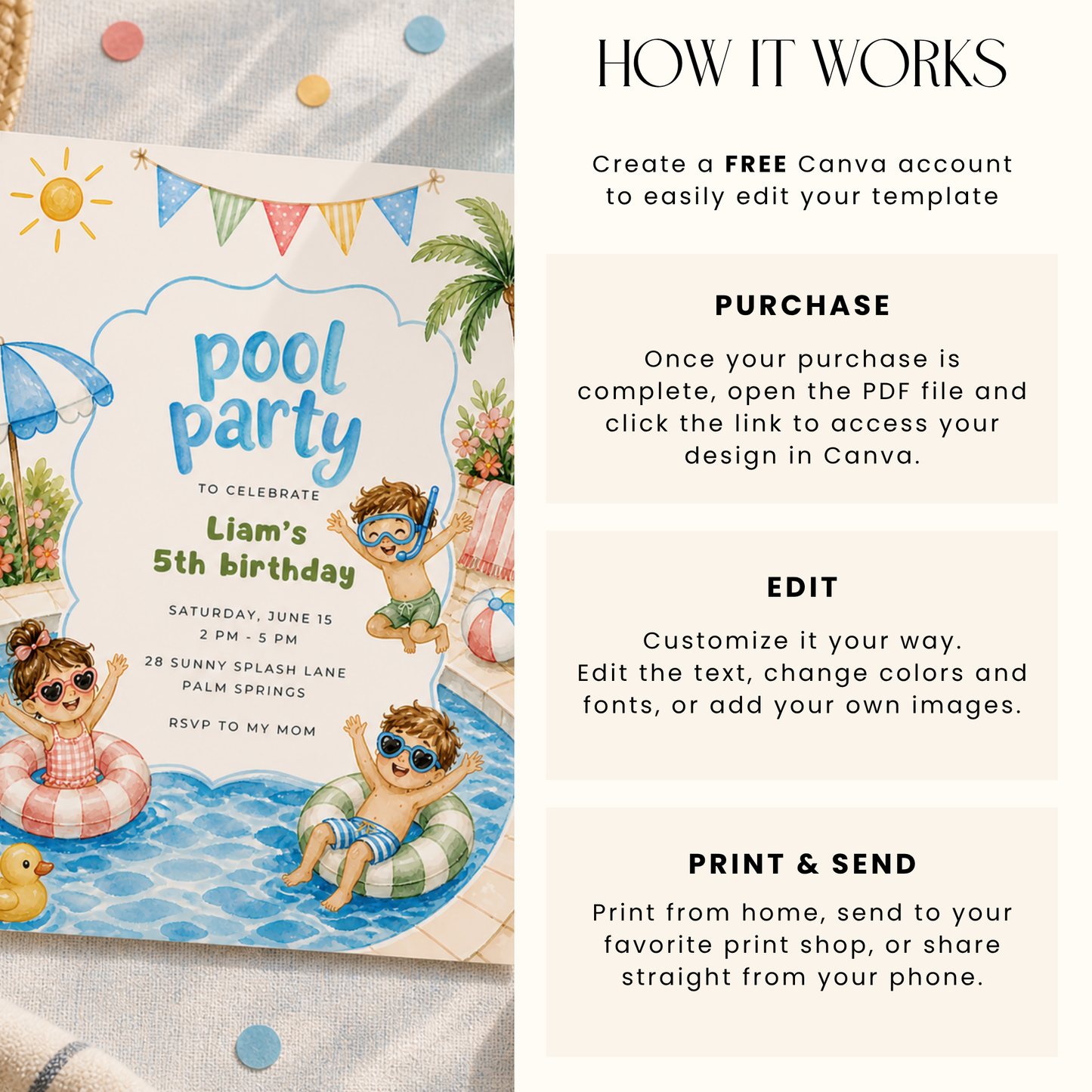 Kids Pool Party Invitation L136