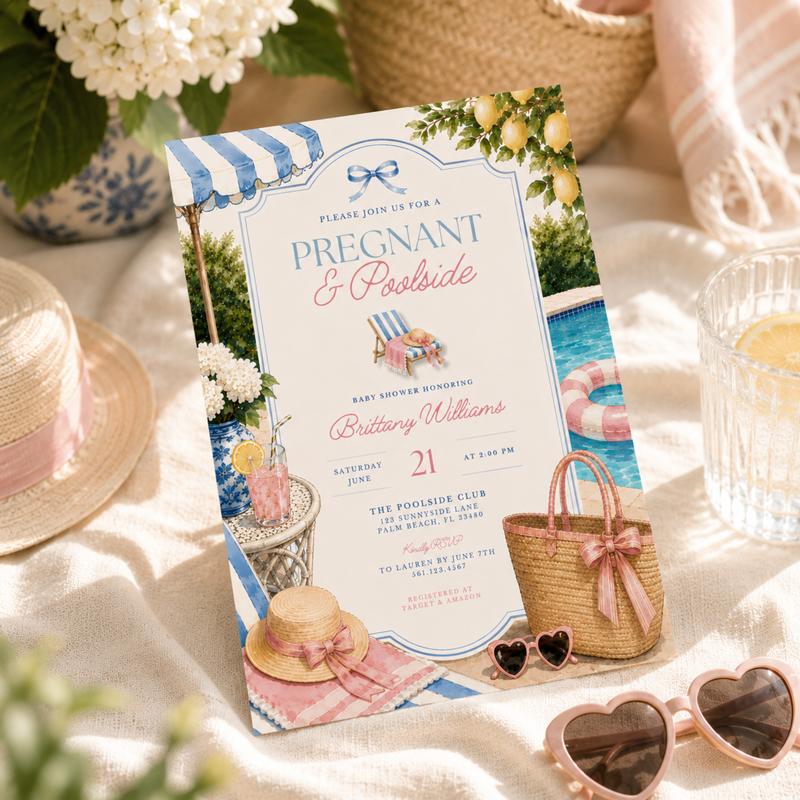 Pregnant & Poolside Baby Shower Invitation BS309