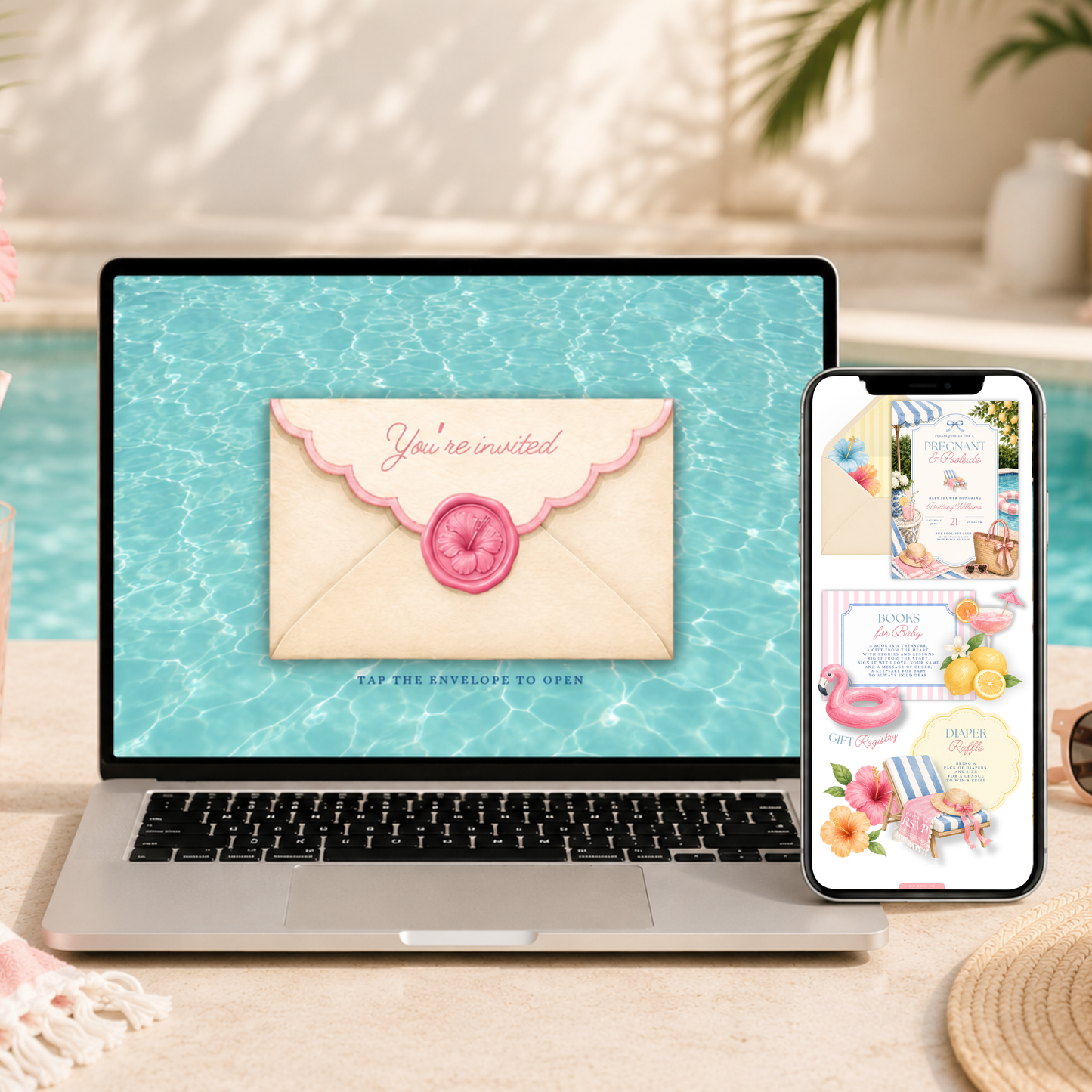 Pregnant & Poolside Baby Shower Invitation Website with RSVP BS309