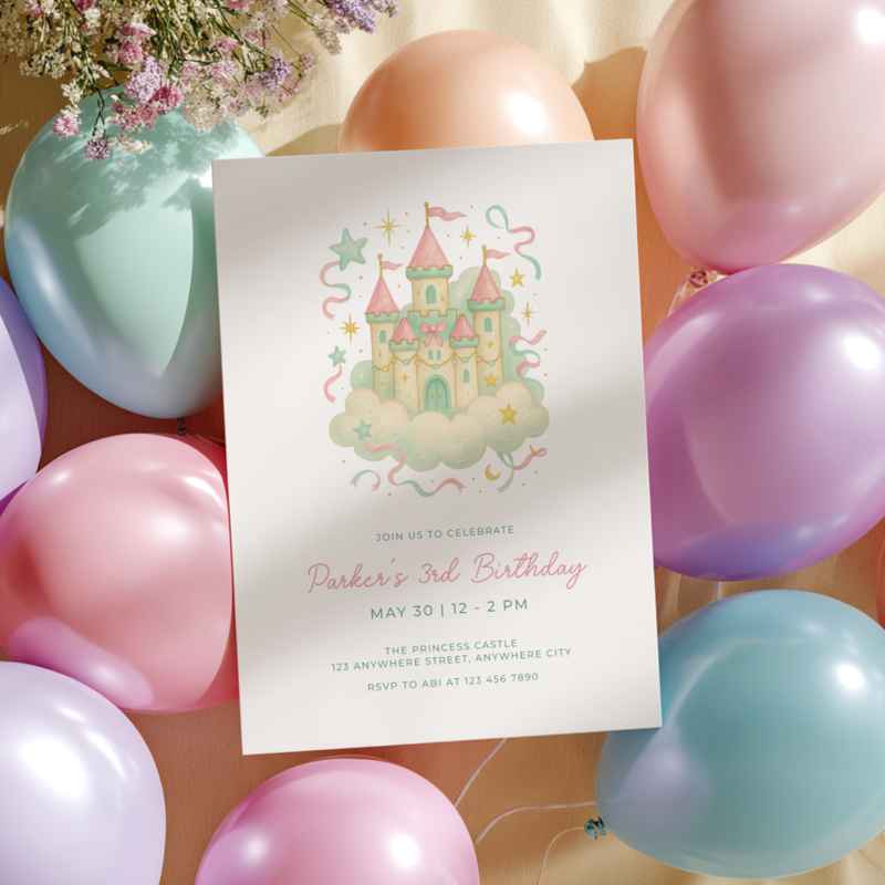 Preppy Princess Castle Birthday Invitation L118
