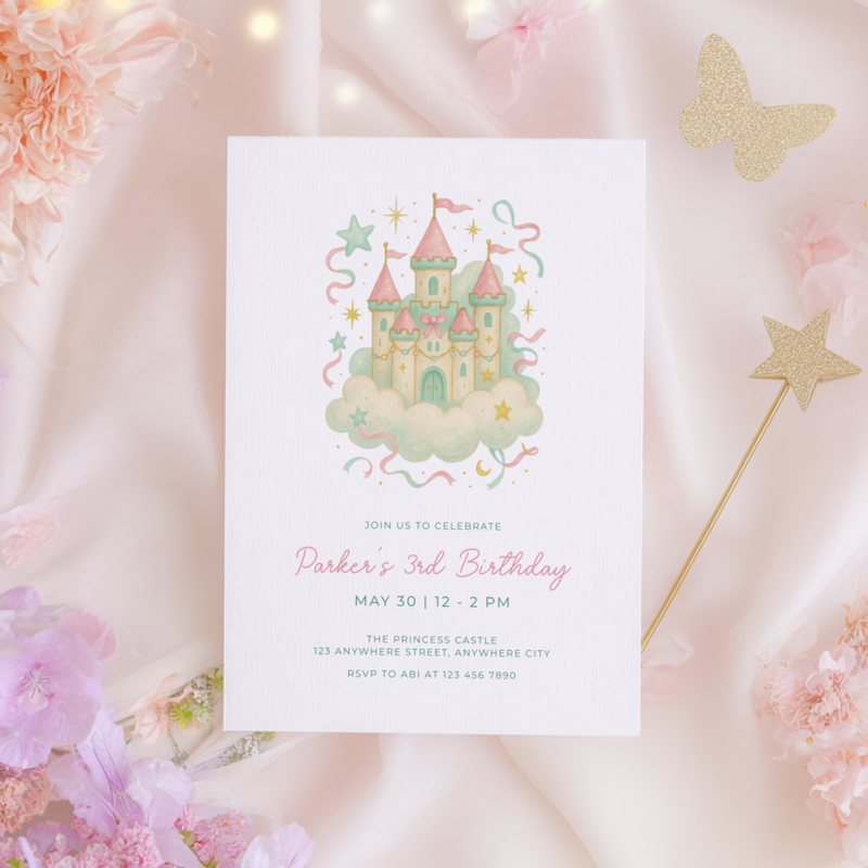Preppy Princess Castle Birthday Invitation L118