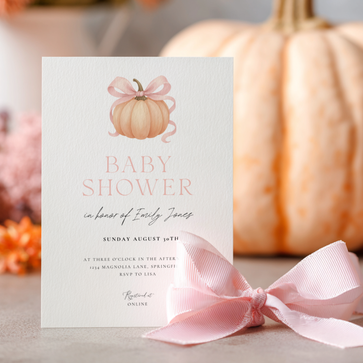 Baby Shower Invitation - Little Pumpkin with Bow BS189