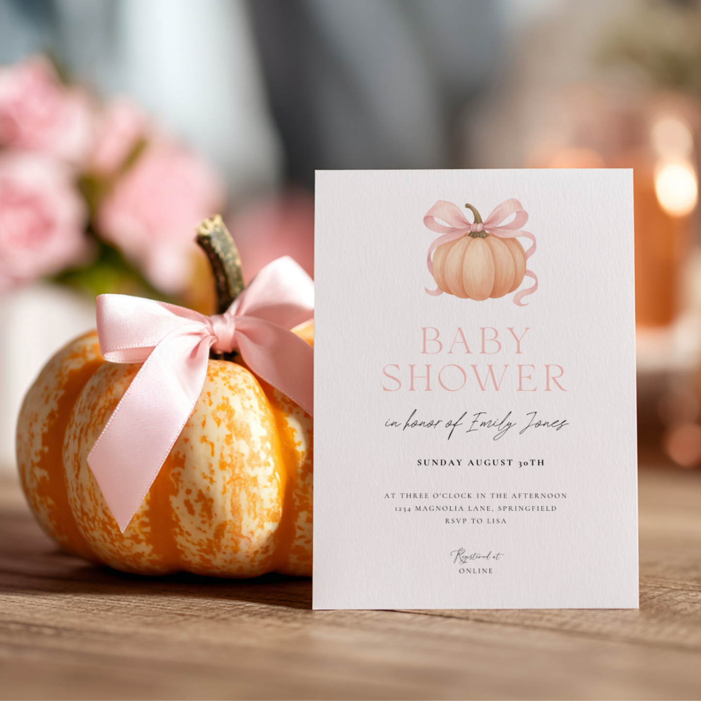Baby Shower Invitation - Little Pumpkin with Bow BS189