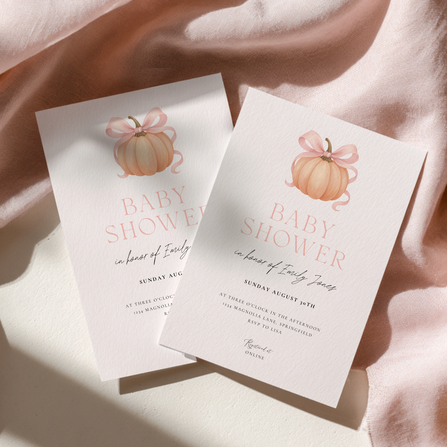 Baby Shower Invitation - Little Pumpkin with Bow BS189