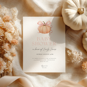 Baby Shower Invitation - Little Pumpkin with Bow BS189