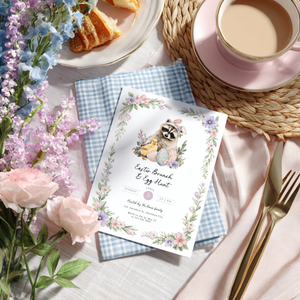 Easter Brunch & Egg Hunt Invitation with Raccoon and Chick L105
