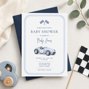 Vintage Race Car Baby Shower Invitation BS320