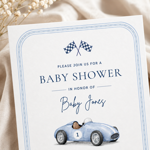 Vintage Race Car Baby Shower Invitation BS320