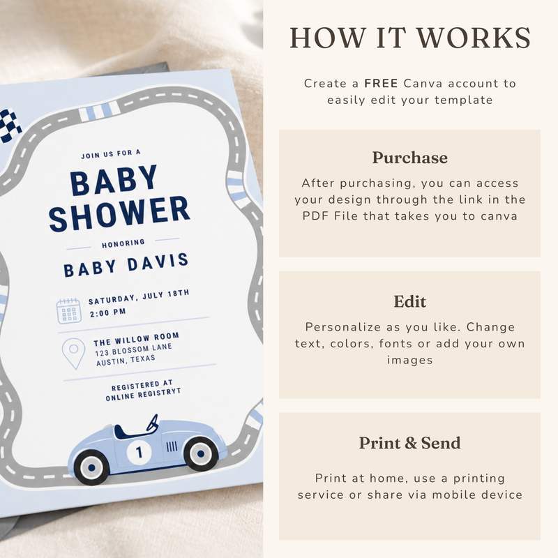 Racecar Baby Shower Invitation L163
