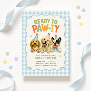 Ready to Paw-ty Puppy Dog Birthday Invitation Boy L166