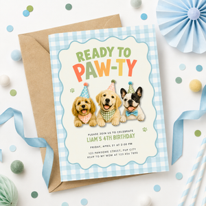 Ready to Paw-ty Puppy Dog Birthday Invitation Boy L166