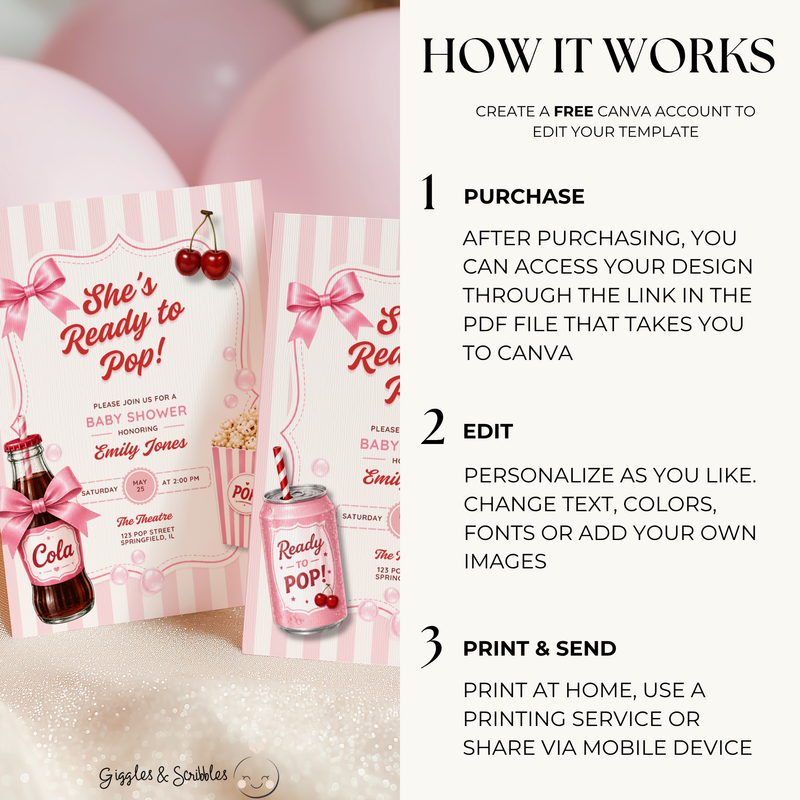 She's Ready To Pop Baby Shower Invitation Girl BS304