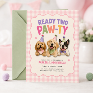 Ready Two Paw-ty 2nd Birthday Invitation L166