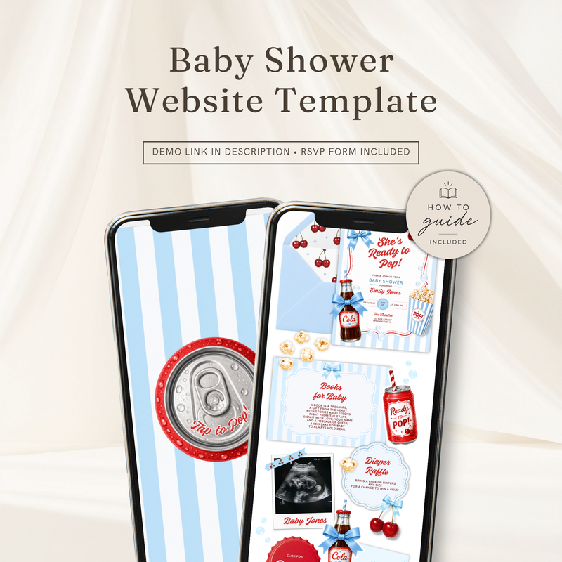 She's Ready To Pop Baby Shower Website Invite with RSVP - Blue Version BS304