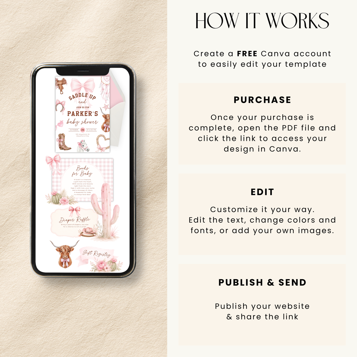 Cowgirl Rodeo Birthday Invitation Website Template with RSVP L75