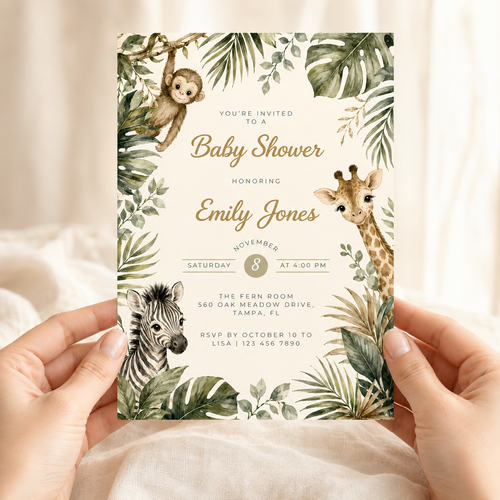 Safari Baby Shower Invitation with Jungle Animals BS319