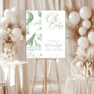 Baby Shower Welcome Sign - Sage Green Safari Toile de Jouy BS121