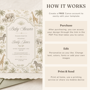 Toile Safari Baby Shower Invitation L159