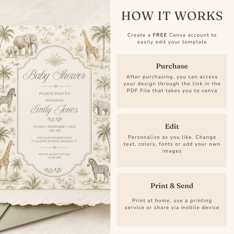 Toile Safari Baby Shower Invitation L159