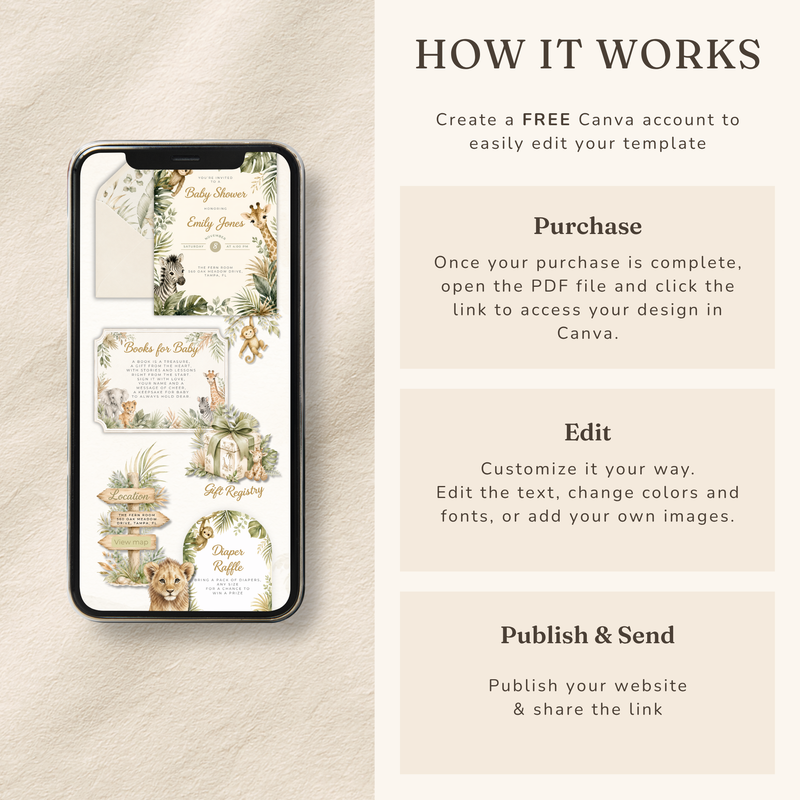 Safari Baby Shower Website Invitation with RSVP Tracker BS319