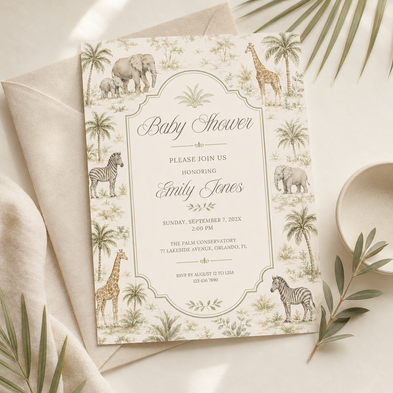 Toile Safari Baby Shower Invitation L159