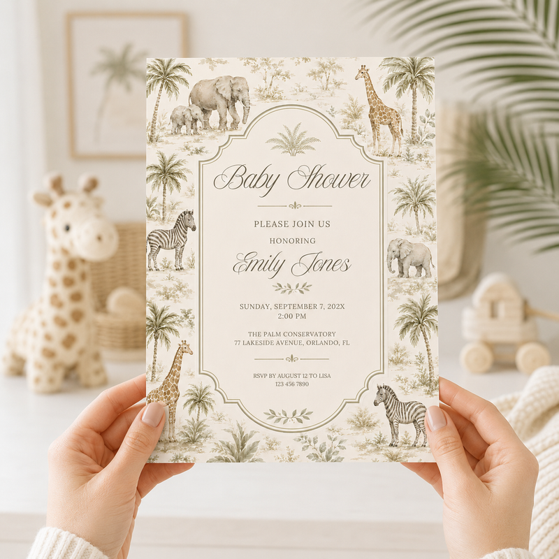 Toile Safari Baby Shower Invitation L159