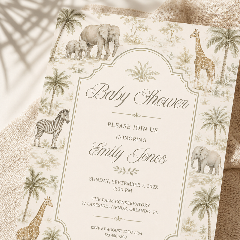 Toile Safari Baby Shower Invitation L159