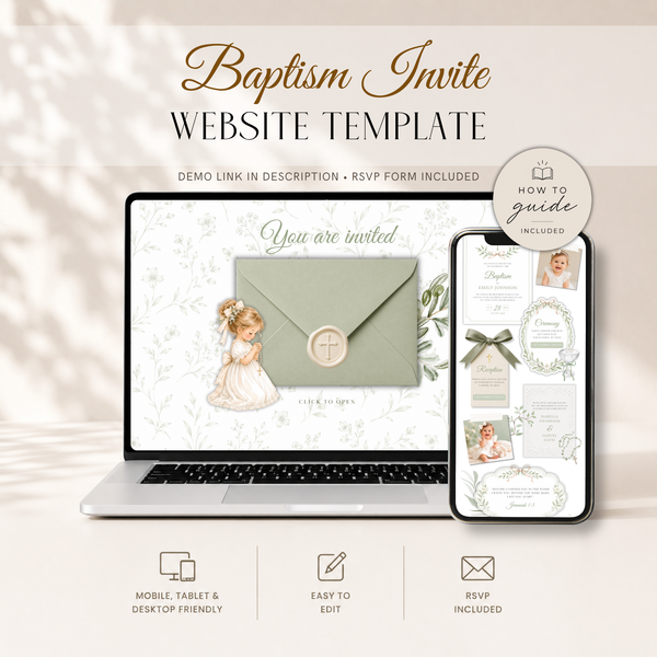 Sage Green Baptism Website Invitation with RSVP - Girl L143