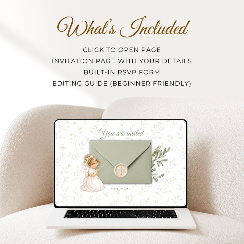 Sage Green Baptism Website Invitation with RSVP - Girl L143
