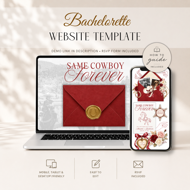 Same Cowboy Forever Western Bachelorette Website Invitation with RSVP L148