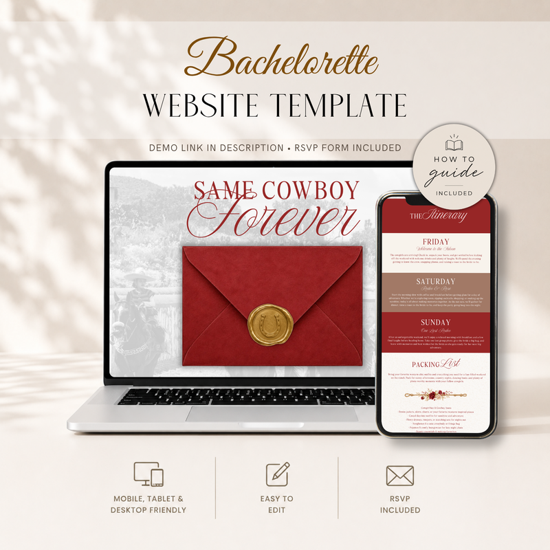 Same Cowboy Forever Western Bachelorette Website Invitation with RSVP L148
