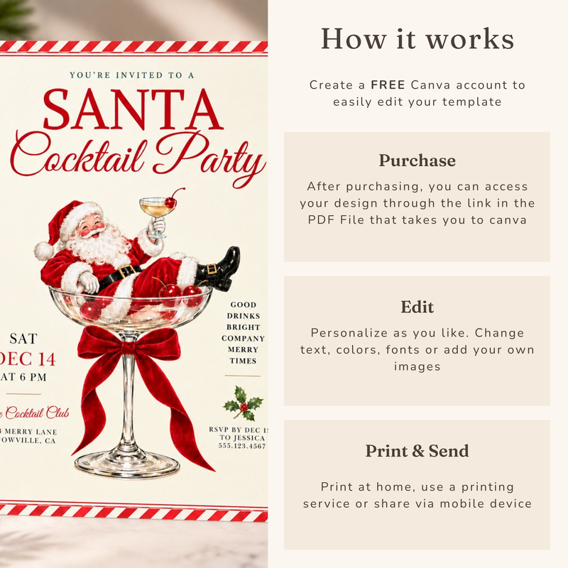 Santa Christmas Cocktail Party Invitation L172