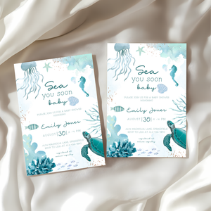 Baby Shower Invitation - Sea You Soon Baby Under The Sea Animals BS158