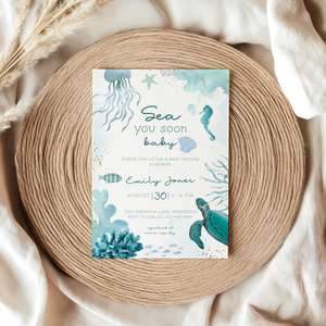 Baby Shower Invitation - Sea You Soon Baby Under The Sea Animals BS158